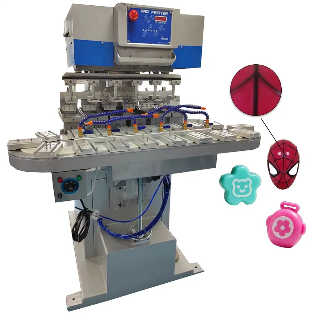 Professional 4-Color Pad Printing Equipment with Conveyor System, Adjustable Sealed Cups, LCD Display for Print Any Balls