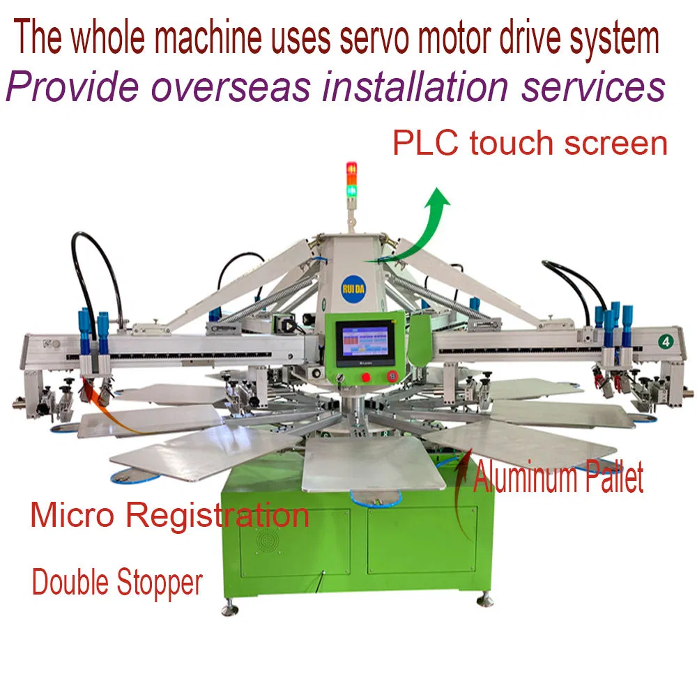 Automatic 4 Color 10 Stations Screen Printing Equipment with Flash Dryer