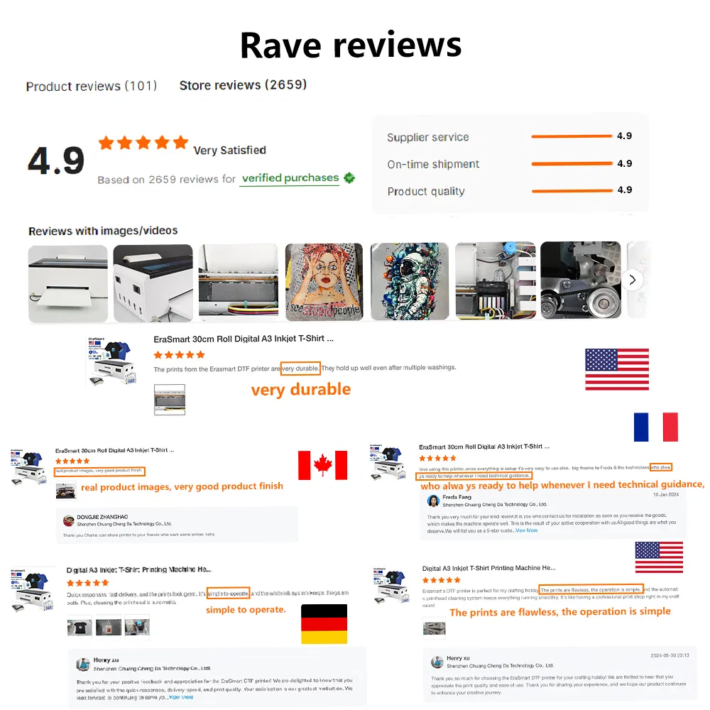 Erasmart Mini Desktop Digital A3 A4 White Ink Heat Transfer Dtf Pet Film Printer Direct to Film Printer T Shirt Printing Machine