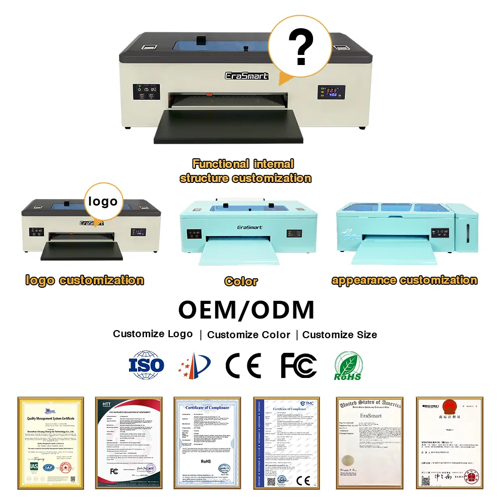 Erasmart Small Desktop Digital Fabric Textile Garment A3 30cm Dtf Printer Pet Film Heat Transfer Press Inkjet T Shirt T-Shirt T Shirt Printing Machine