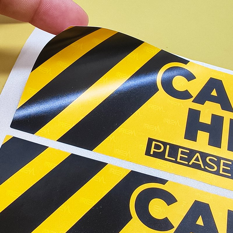 Custom Caution Label Sticker with Glossy Lamination and Die-Cutting