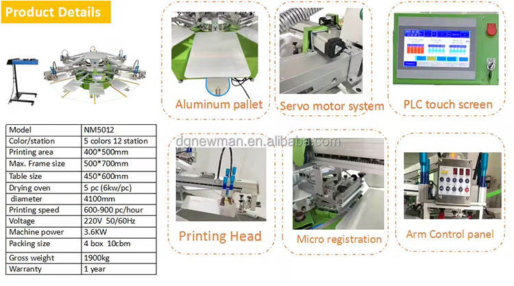 Nm5012 Automatic Printer 5 Colors 12 Stations with 5 Flash Dryer Garment Press Screen Printing Machine for T-Shirt