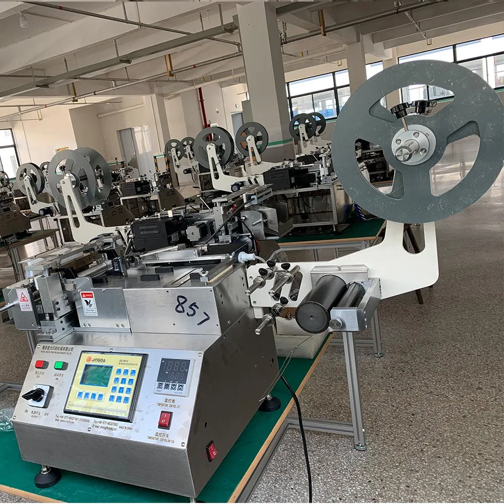 Jingda High Speed Small Size Desktop Hot and Cold Label Cutting Machine for Garment Care Label Tag Polyester Satin Ribbon, Nylon Taffeta and Cotton Tape Jq3012
