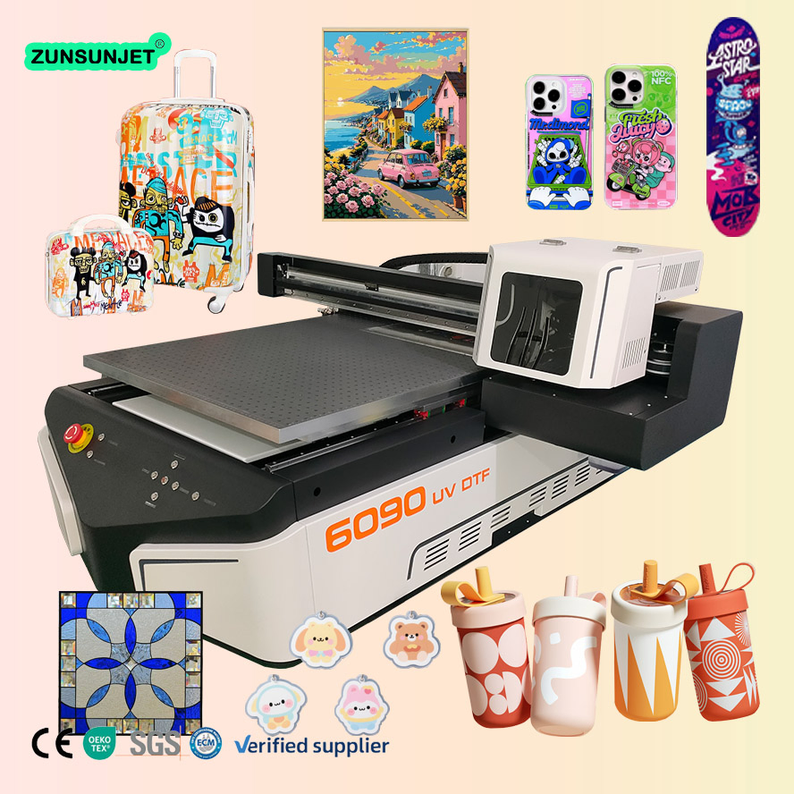 Zunsunjet UV Flatbed Plotter Printer Metal Sheet Hybrid Single UV Dtf 60 90 13200 UV Flatbed Printer with Camera