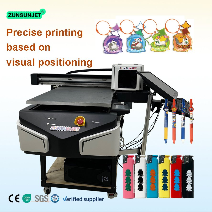 Zunsunjet UV Flatbed Plotter Printer Metal Sheet Hybrid Single UV Dtf 60 90 13200 UV Flatbed Printer with Camera