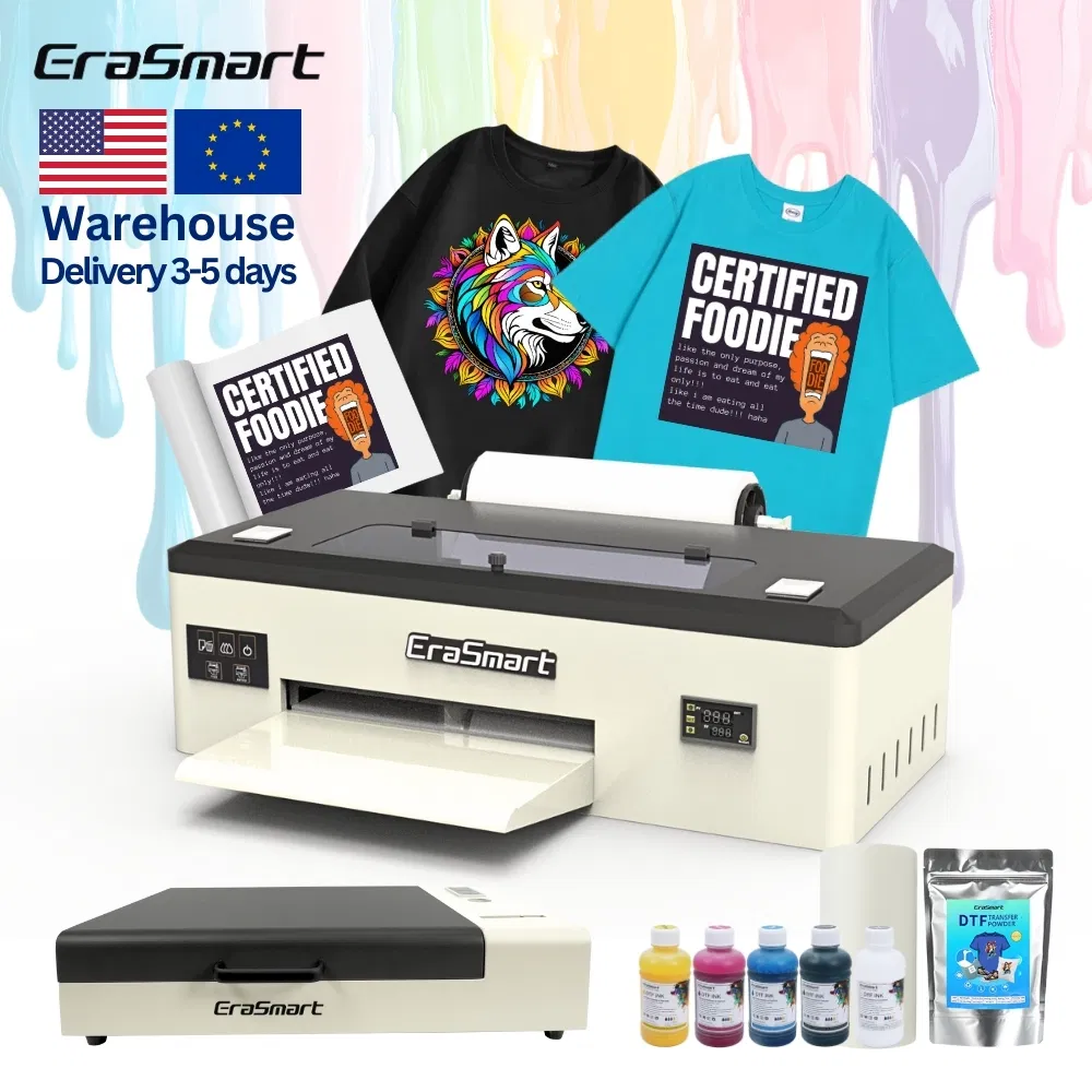 Erasmart Small Desktop Digital Fabric Textile Garment A3 30cm Dtf Printer Pet Film Heat Transfer Press Inkjet T Shirt T-Shirt T Shirt Printing Machine