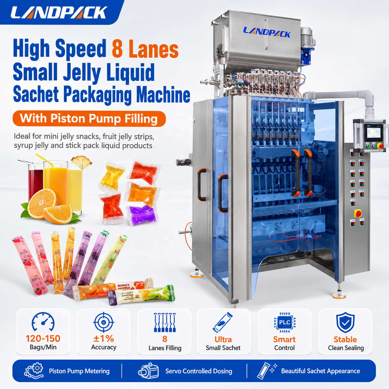 Automatic Multi Lane Liquid Jelly Sachet Stick Pack Filling Packaging Packing Machine