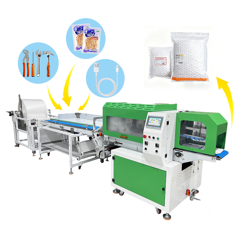 Auxiliary Semi-Automatic Digital Motor Plastic USB Cable Flow Wrapper Air Bubble Film Belt Bagging High-Speed Horizontal Packing