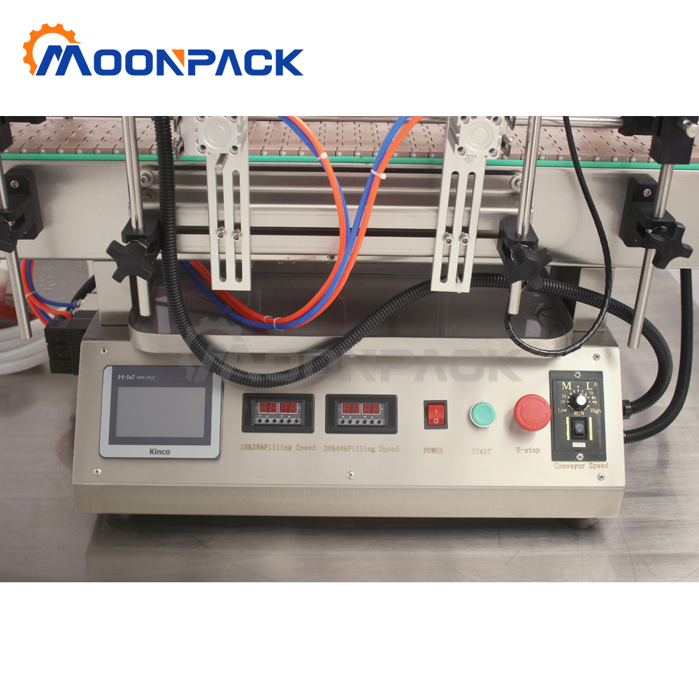 Moonpack TFM-120Y Filling Machine Auto 4 Head Liquid Desktop With Conveyor Piston Pump Filler For Bottles Jars Filling Machine