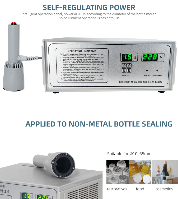 Professional Automatic Induction Sealing Sealer Machine for Sealing Aluminum Foil Twist Top Cap Diameter Width 10~35mm Bottles