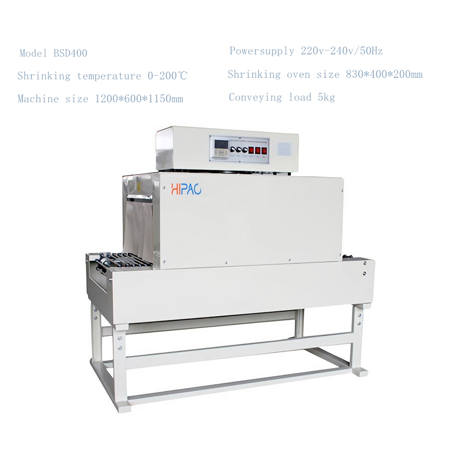 Hipac BSD400 Semi-Automatic Shrink Packing Machine Mini Small Heat Shrink Tunnel for Book Film &amp; Bottle Wrap Packaging