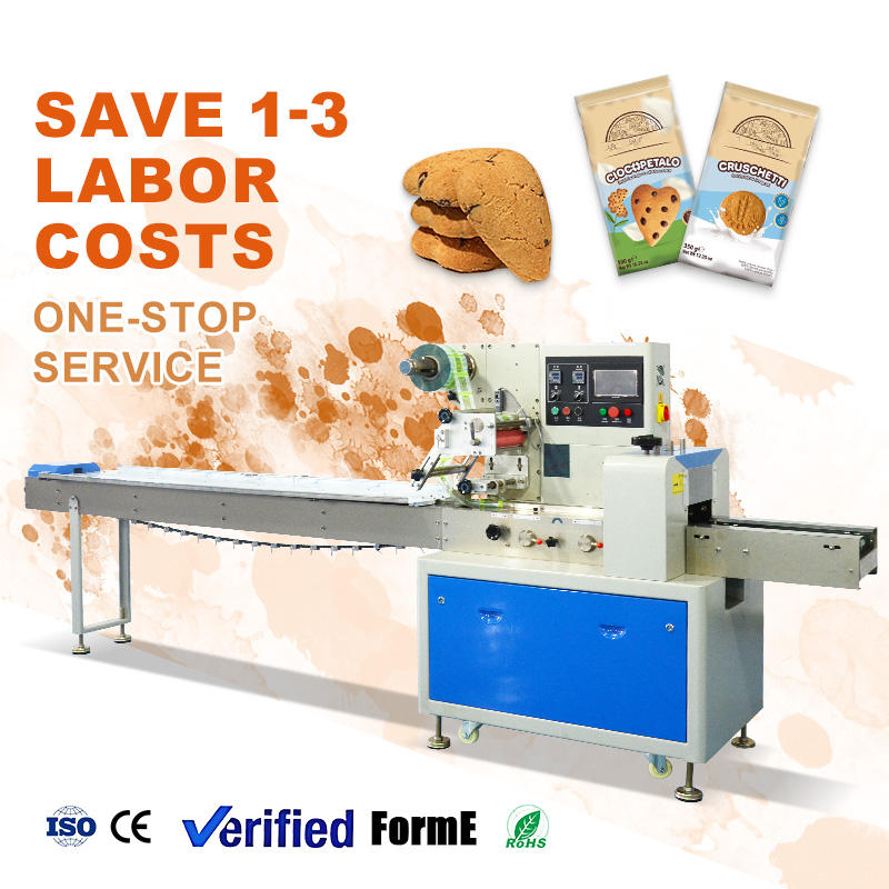 High Speed Automatic Horizontal Flowpack Pillow Cookie Packaging Machine Flow Back Bag Wrapper Sealing Machine