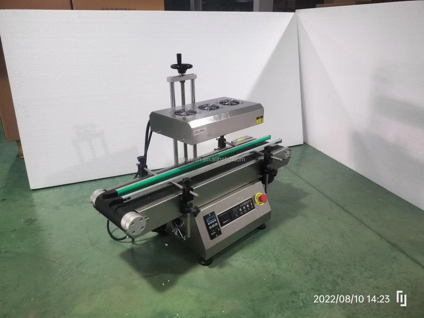 ZP-100 Electric Countertop Automatic Aluminum Foil Induction Sealing Machine for Beverage Cartons Wood Conveyor (20-160mm)