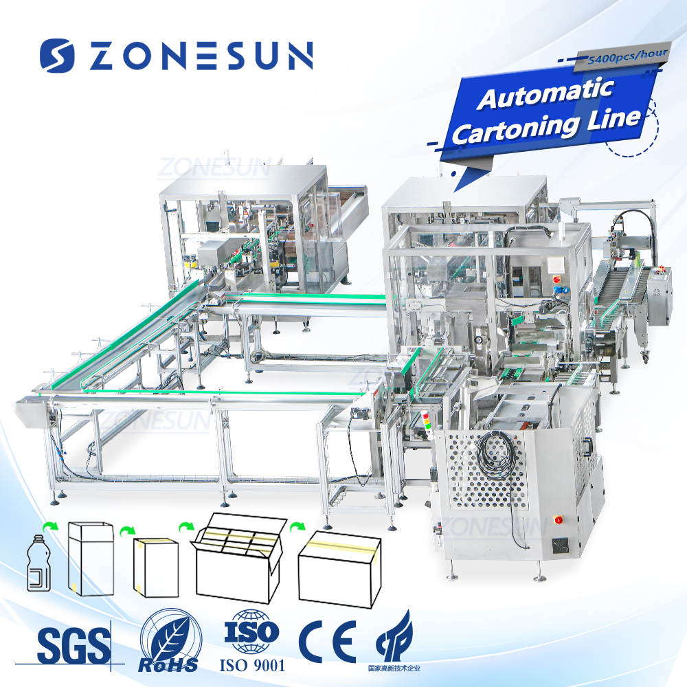 ZONESUN ZS-FAL180V5 Full Automatic Corrugated Cardboard Carton Box Forming Erecting Sealing Cartooning Packing Production Line