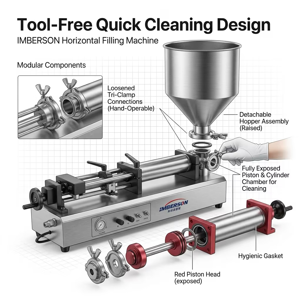2026 100-1000ml Quantitative Horizontal Pneumatic Filling Machine, Semi-Automatic Piston Paste Liquid Filler with Hopper