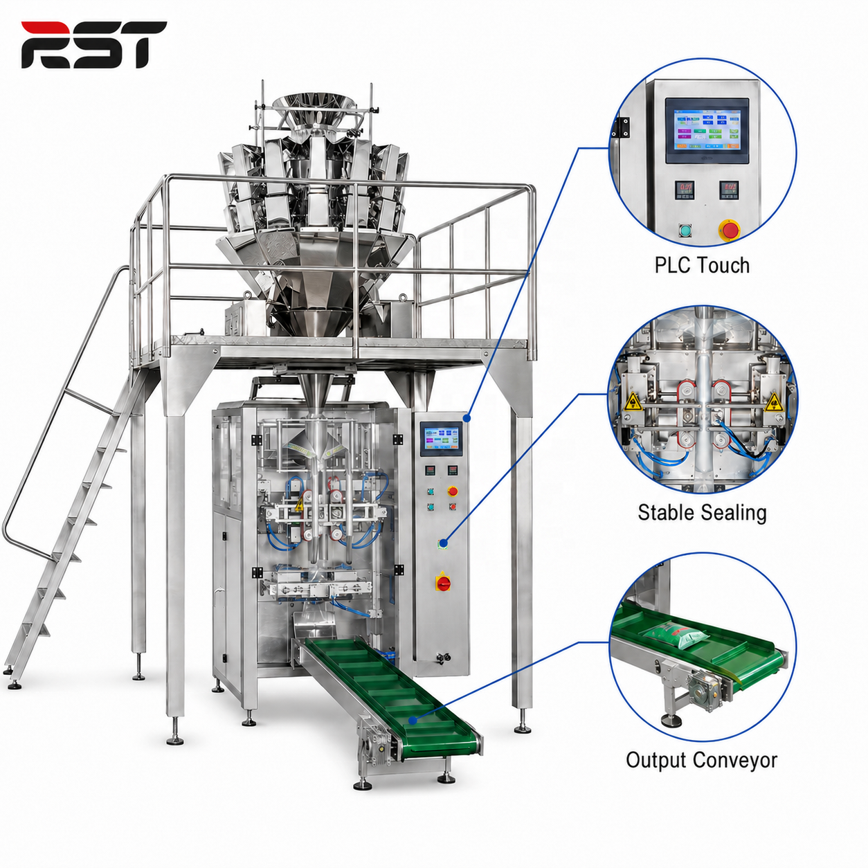 VFFS Vertical Form Fill Seal Packing Machine for Powder Granules Rice Seeds Feed