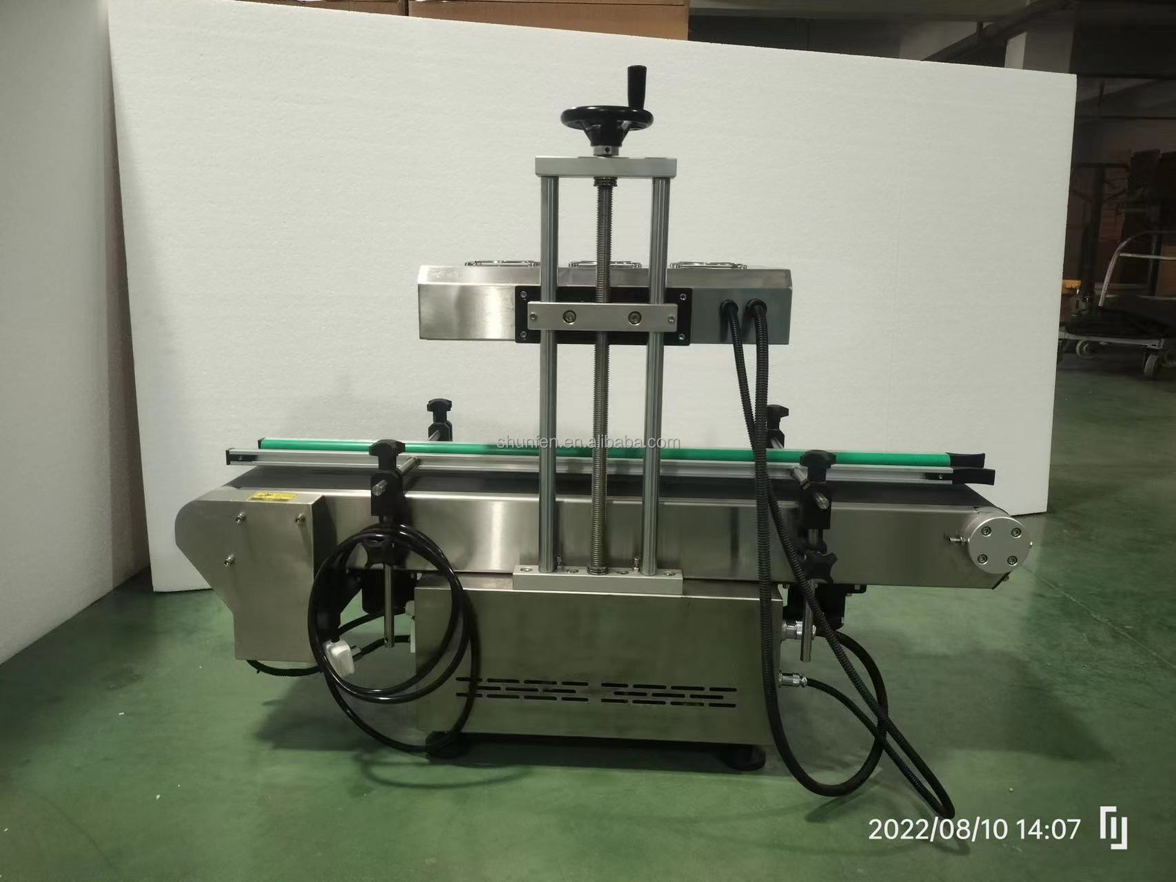 ZP-100 Electric Countertop Automatic Aluminum Foil Induction Sealing Machine for Beverage Cartons Wood Conveyor (20-160mm)