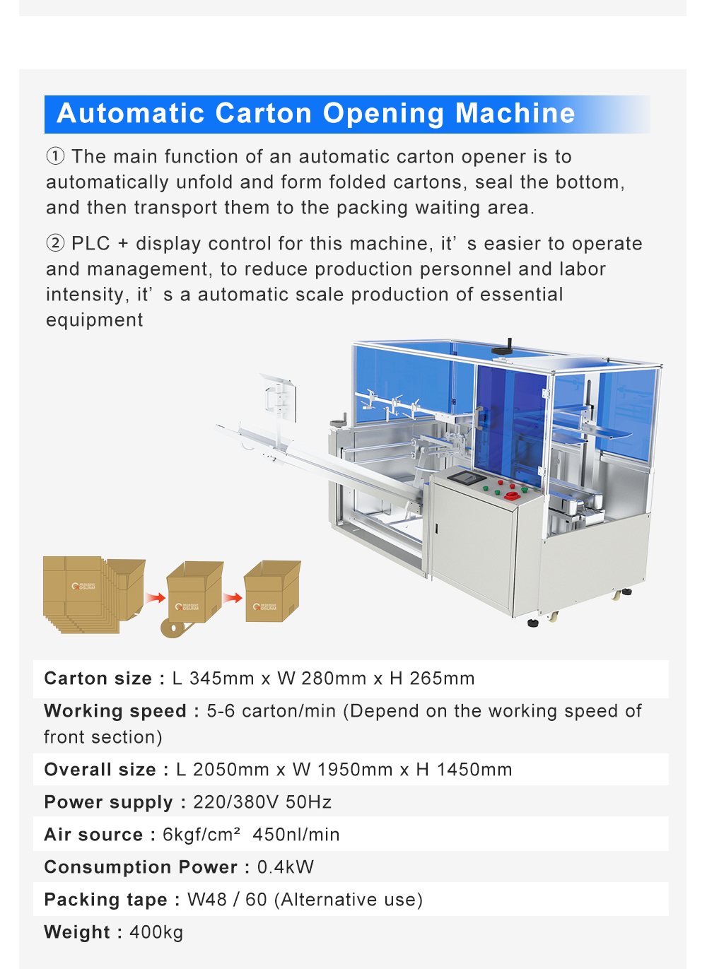 Cartoon Automatic Folding Closing Taping Machine for Erecting Boxes for Food and Chemical Packaging Case Pouch Applications