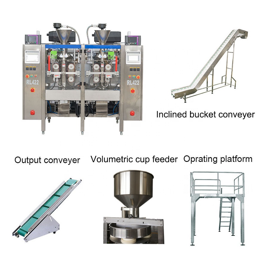 RL422 Automatic Twin Pouch Packing Machine Multi-function Granular Chips Nuts Vertical Form Fill Seal Packaging