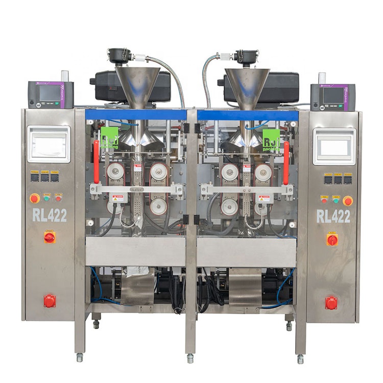 RL422 Automatic Twin Pouch Packing Machine Multi-function Granular Chips Nuts Vertical Form Fill Seal Packaging