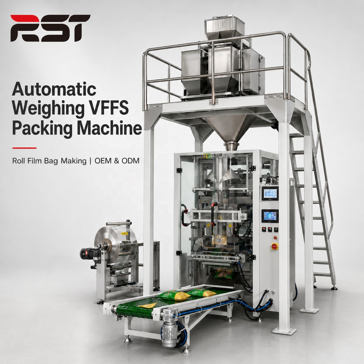 VFFS Vertical Form Fill Seal Packing Machine for Powder Granules Rice Seeds Feed