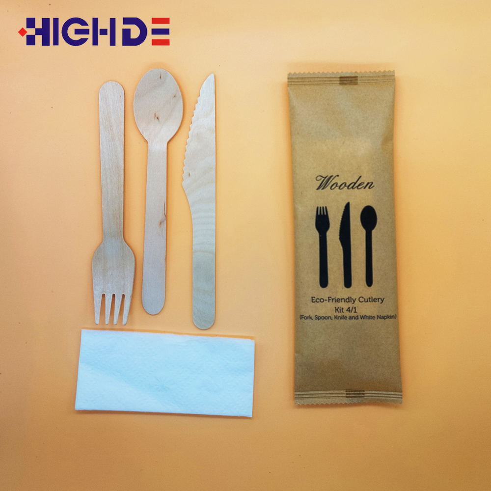 3 Side Sealing Horizontal Flow Wrap Machine For Plastic Wooden Biodegradable Disposable Tableware PLC Touch Screen Control