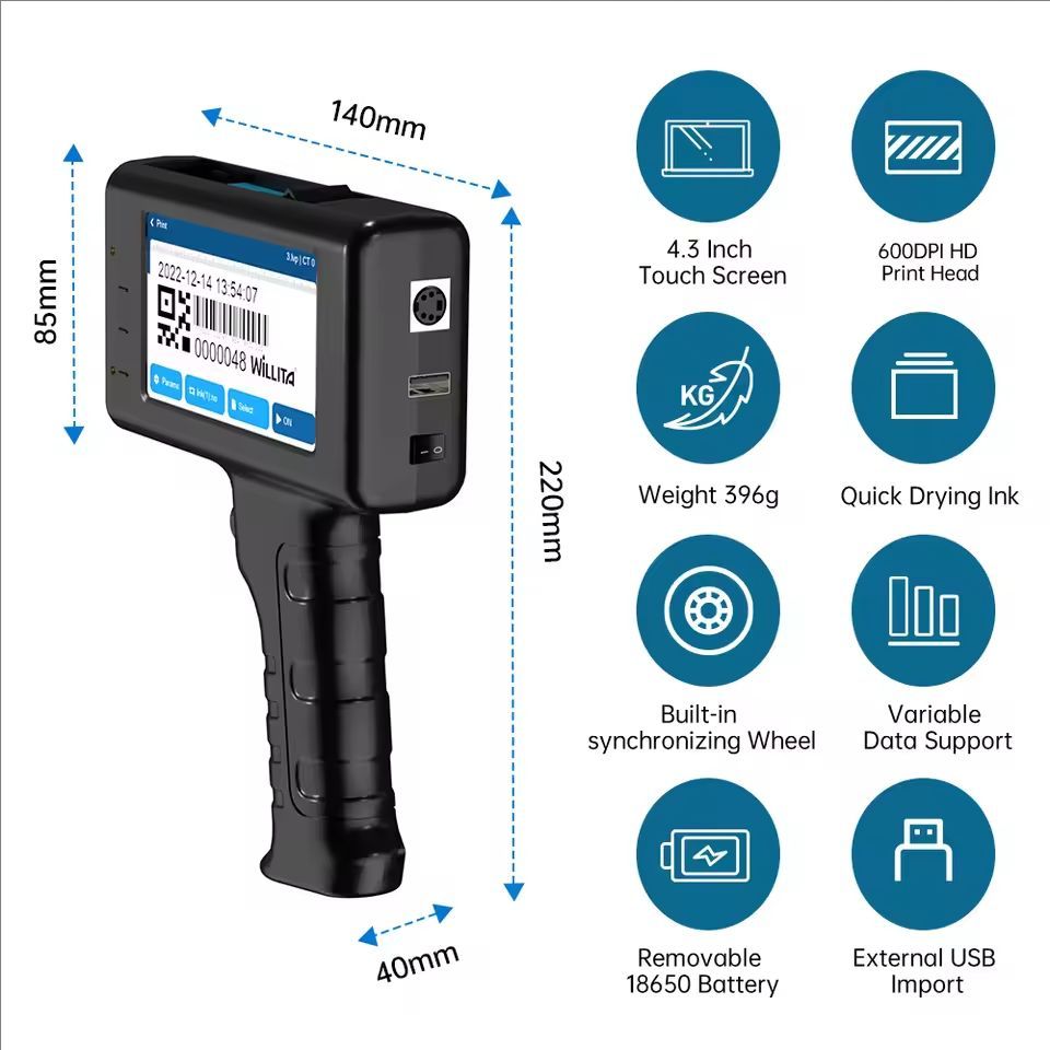 Willita 12.7mm Mini Batch Plastic Hand Held Portable Logo Coding Printer Handheld TIJ Inkjet Jet Machine Date Inkjet Printers