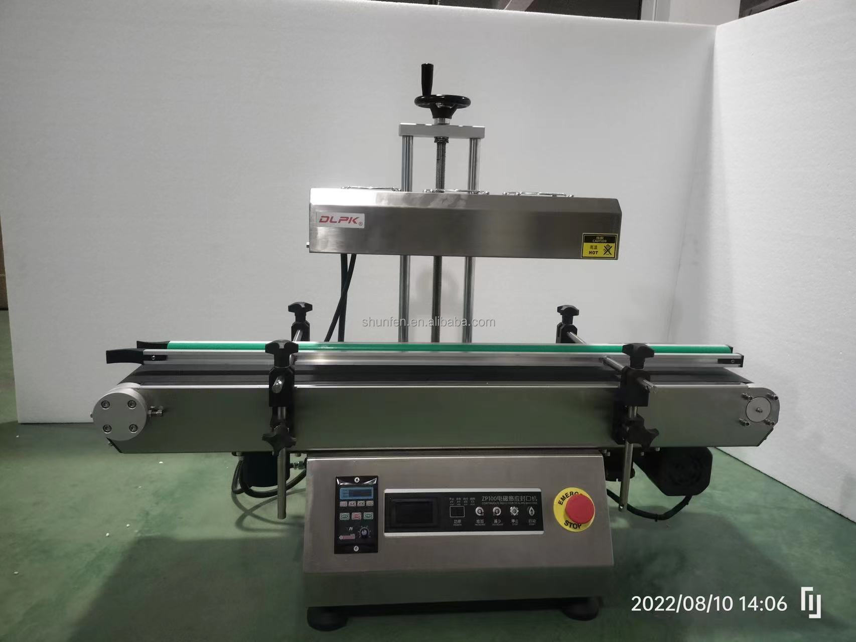 ZP-100 Electric Countertop Automatic Aluminum Foil Induction Sealing Machine for Beverage Cartons Wood Conveyor (20-160mm)