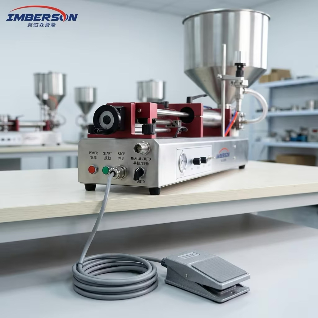 2026 100-1000ml Quantitative Horizontal Pneumatic Filling Machine, Semi-Automatic Piston Paste Liquid Filler with Hopper