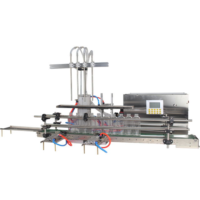 Milk Water Chemical Liquid Juice Soap Bleach Detergent Foam Glass Jar Bottling 4 Nozzles Automatic Liquid Filling Machine