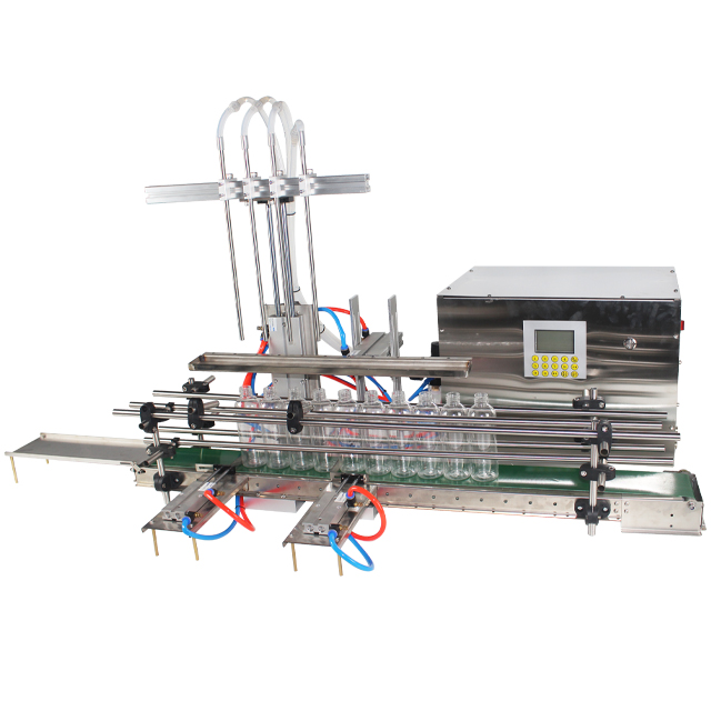 Milk Water Chemical Liquid Juice Soap Bleach Detergent Foam Glass Jar Bottling 4 Nozzles Automatic Liquid Filling Machine