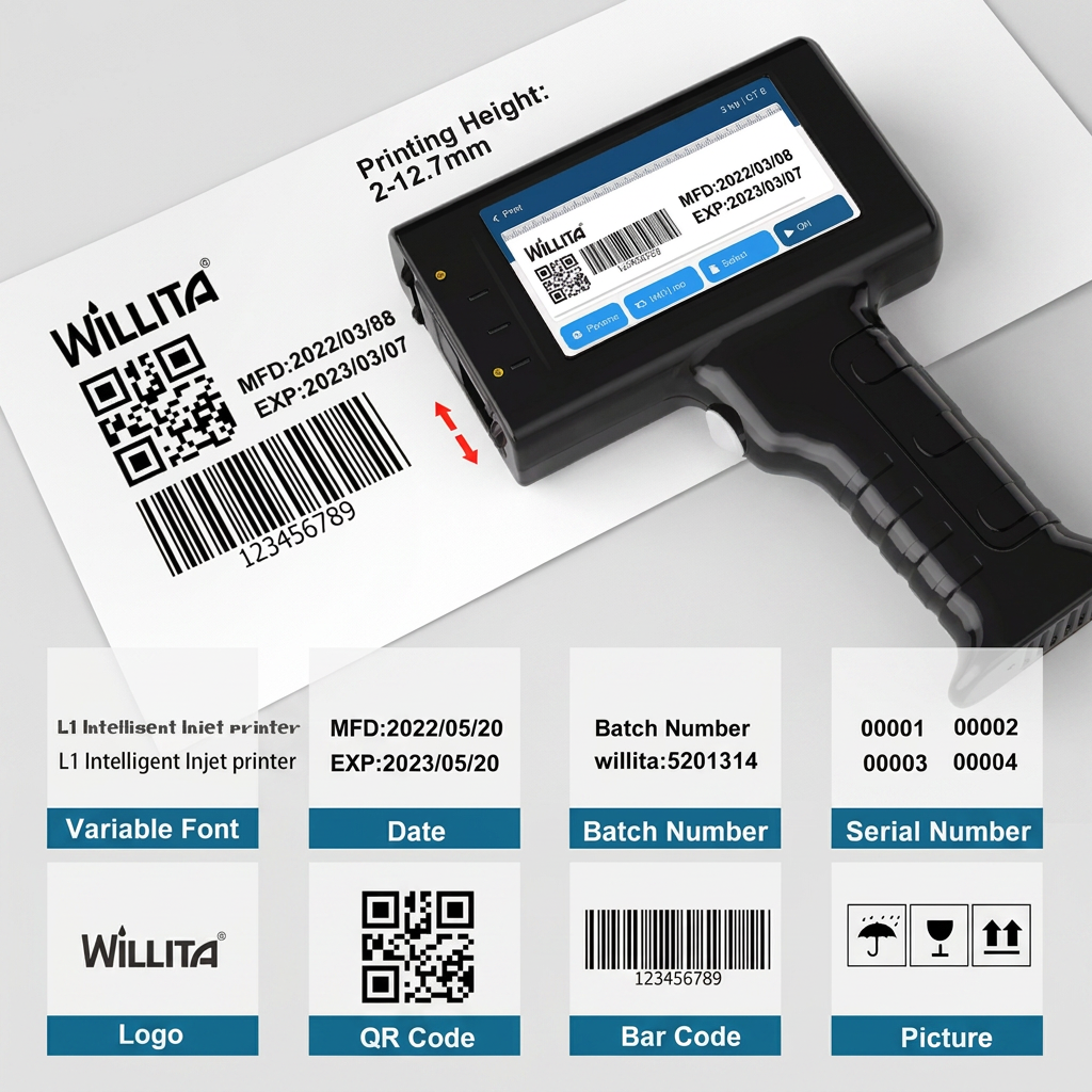 Willita 12.7mm Mini Batch Plastic Hand Held Portable Logo Coding Printer Handheld TIJ Inkjet Jet Machine Date Inkjet Printers