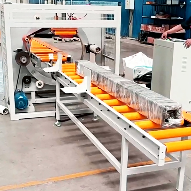 CE Certificated Automatic Horizontal Stretch Wrapper With Conveyor System Orbital Stretch Wrapping Machine