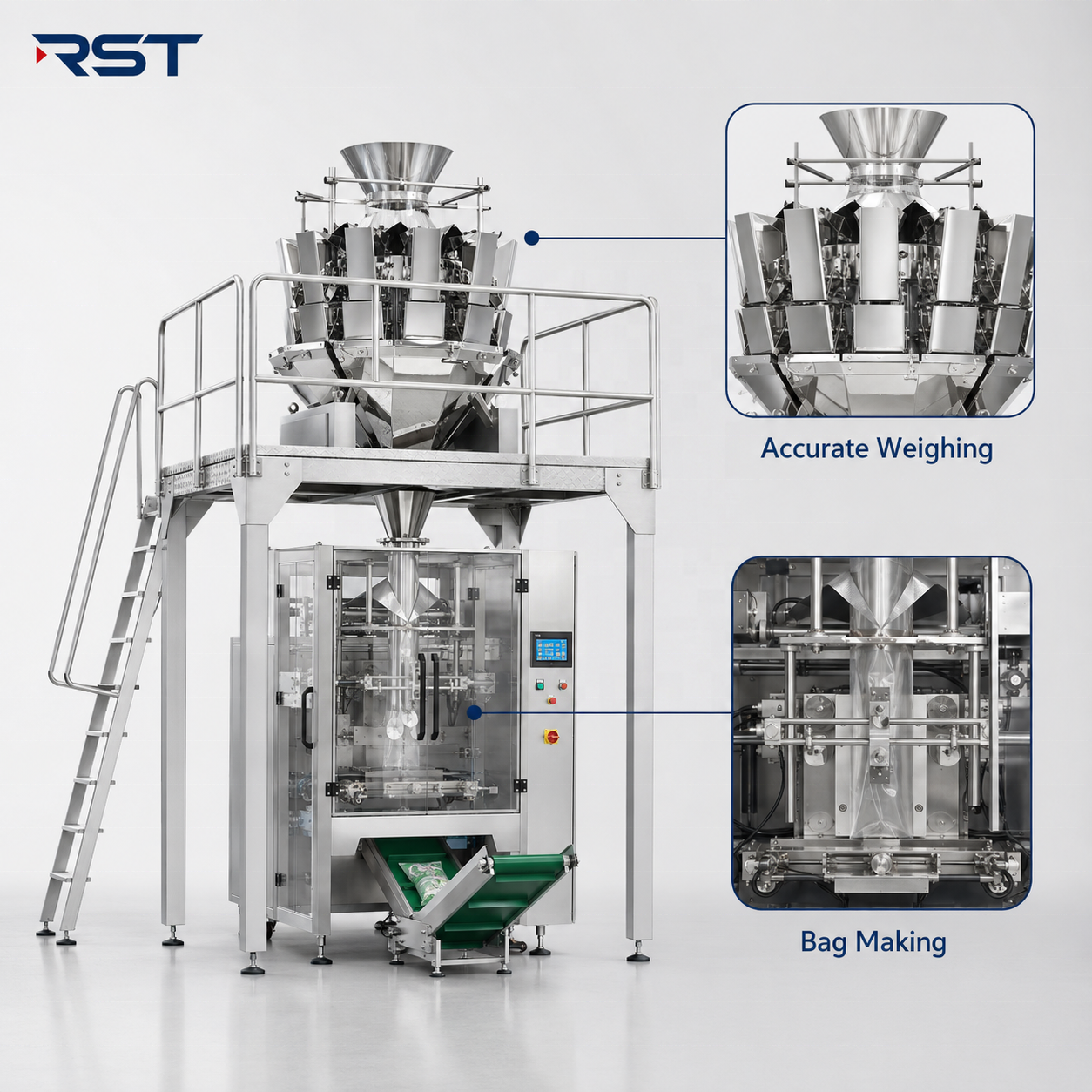 VFFS Vertical Form Fill Seal Packing Machine for Powder Granules Rice Seeds Feed