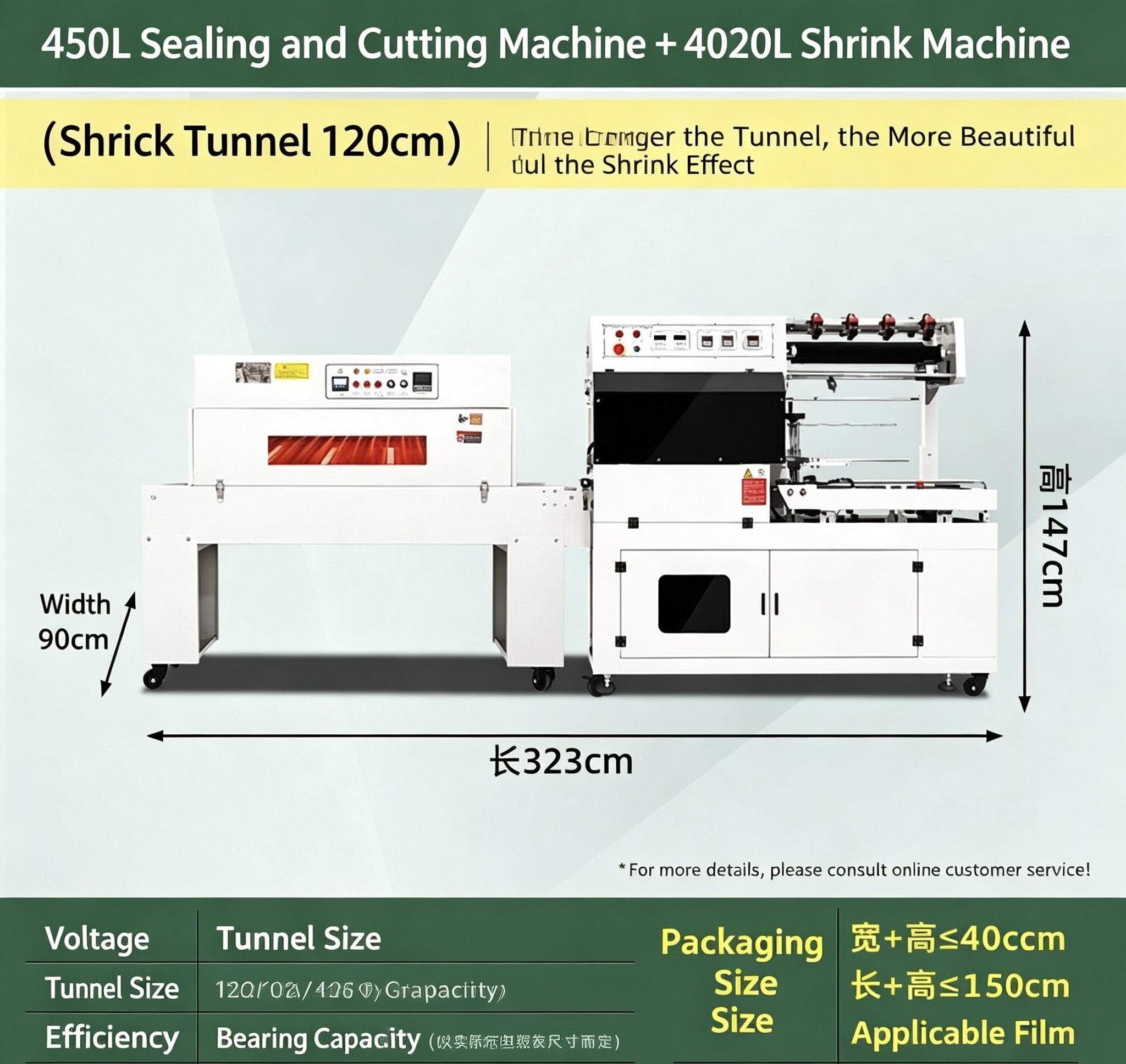 Standard Type Heat Shrink Packaging Machine L Bar Sealing Cutting Automatic Tunnel POF Film Heat Shrink Wrapping Machine