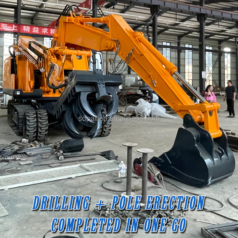 Efficient Pole Setting Machine with Digging, Hoisting Vertical Adjustment Hydraulic Electric Pole Drilling and Erecting Machine