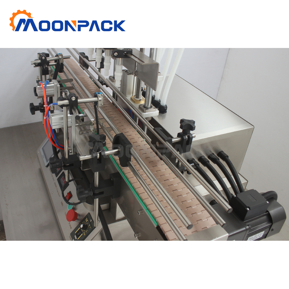 Moonpack TFM-120Y Filling Machine Auto 4 Head Liquid Desktop With Conveyor Piston Pump Filler For Bottles Jars Filling Machine