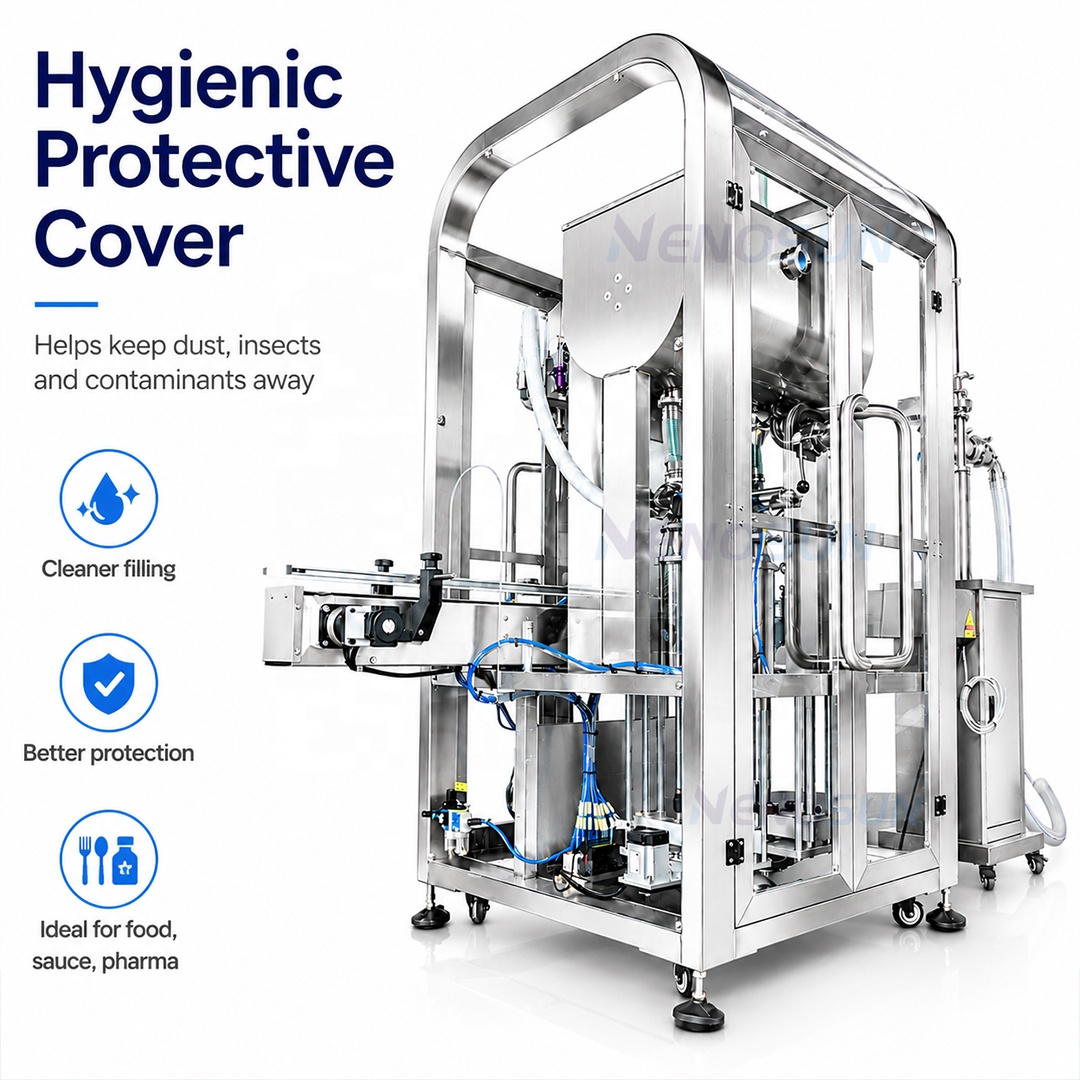NENOSUN Dust Cover 2 Heads Servo Piston Diving Filling Machine 2 Nozzle Volumetric Dosing Pump Liquid Paste with Granules