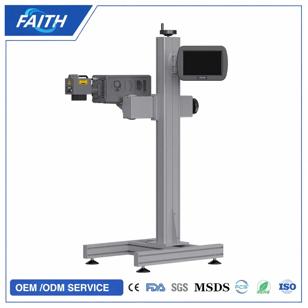 Faith Industrial-Grade High-Speed Fully Automatic CNC Online Flying Laser Marking Machine, Suitable for Marking Date Text on PVC/PE/PP Materials
