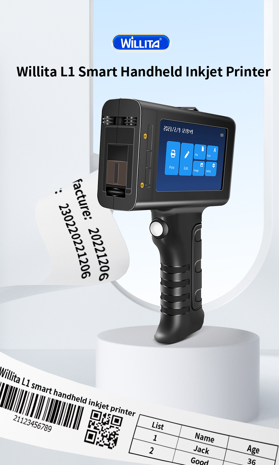 Mini Batch Plastic Hand Held Portable Logo Coding Printer scene demo