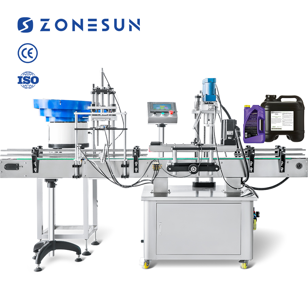 ZONESUN ZS-XG440H Automatic Jerry Can F-style Gallon Bottle Cap Screw Capping Machine With Cap Feeder