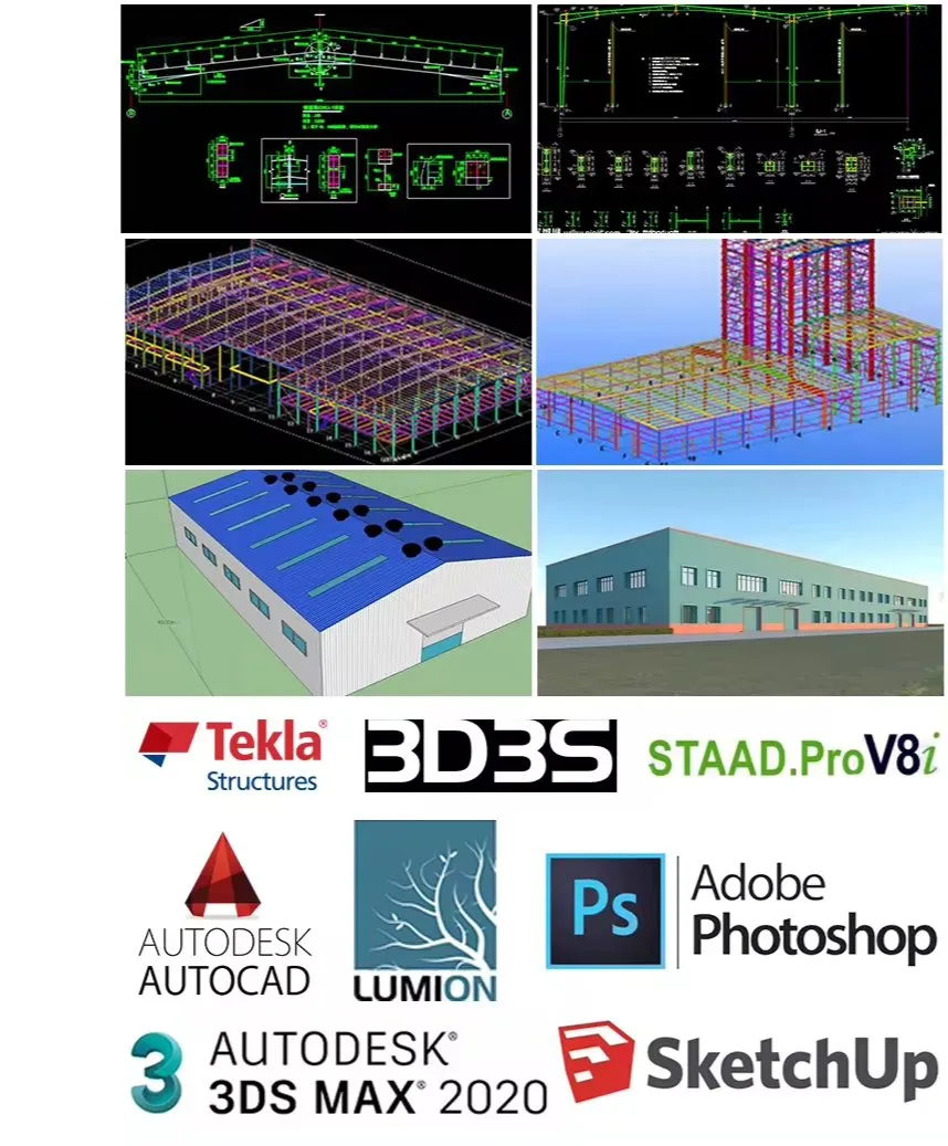 Customized Shape Steel Structure Frame Drawing Design Large Span Warehouse