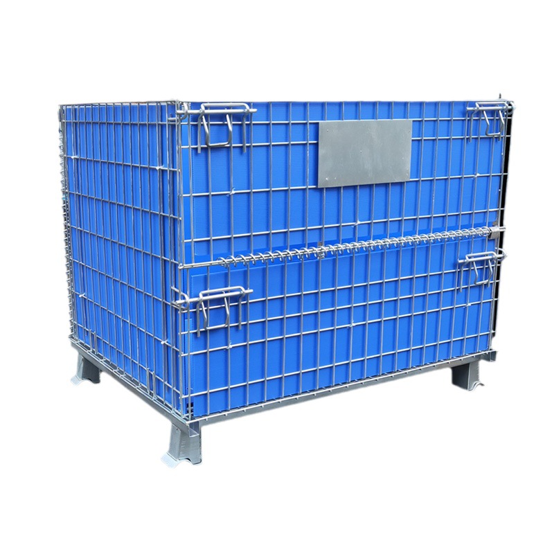 Folding Collapsible Rigid Steel China Warehouse Secure Cargo Wire Mesh Metal Storage Equipment Container Cage With 4 Wheels