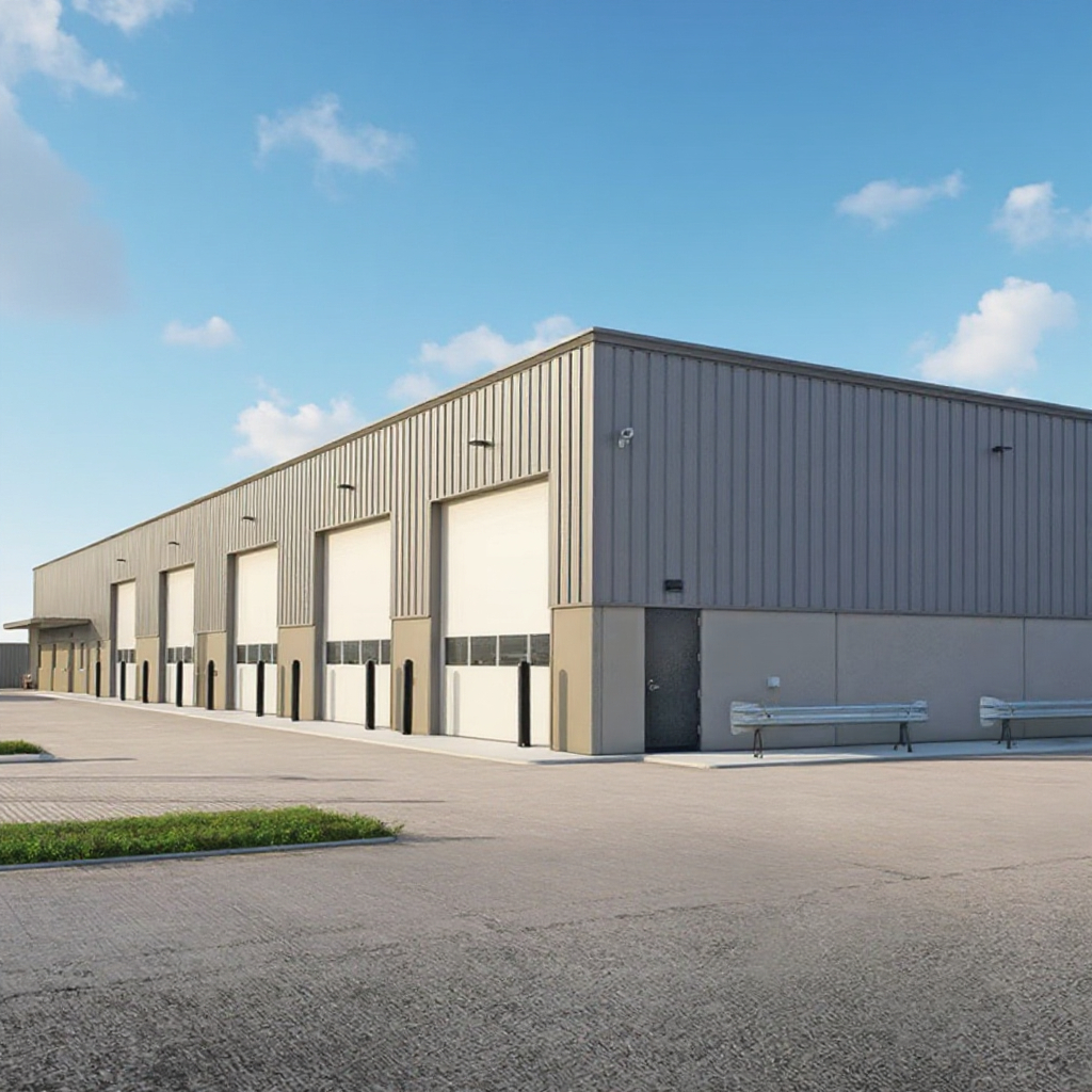 Portable Prefabricated Steel Building Kits Suitable for Temporary Storage Featuring Modern Industrial-style Designs