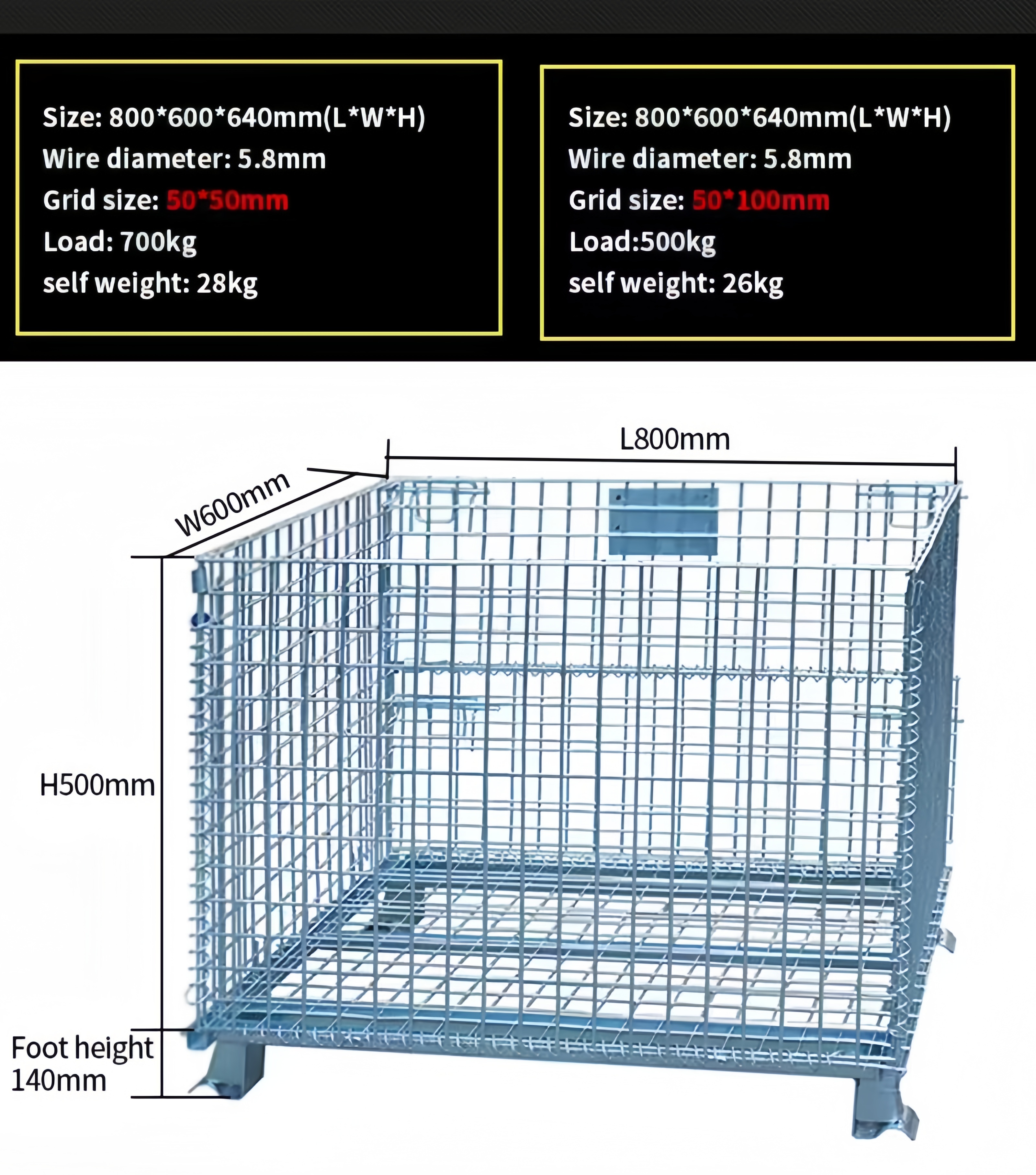 Durable High Capacity Steel Wire Cage Foldable Stackable Pallet Cargo Mesh Box Warehouse Storage Equipment