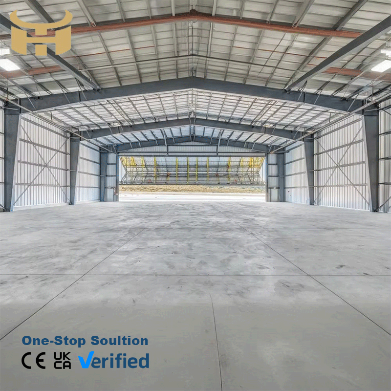 Insulated Prefabricated Steel Structure Hangar Warehouse with Fireproof Rock Wool Sandwich Panel