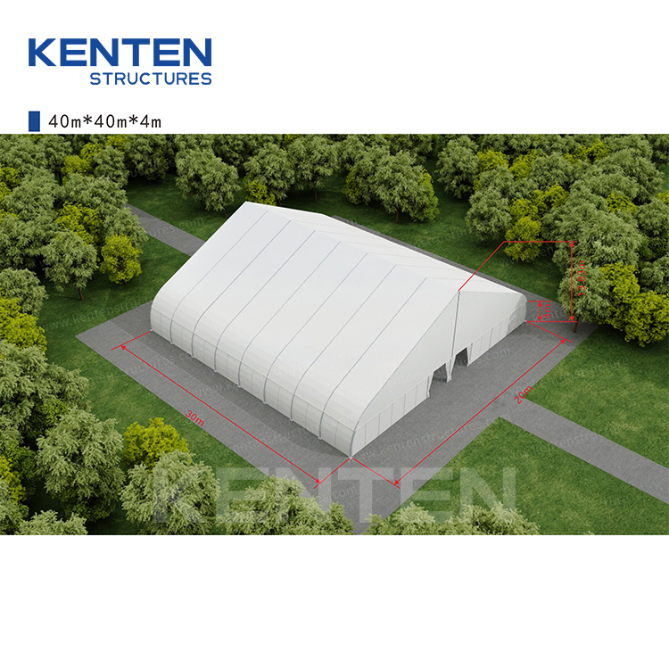 Prefabricated 4m Eave Height Large Arch Warehouse Tent 1600sqm Aluminum Frame Industrial Storage Marquee With Camouflage Cover