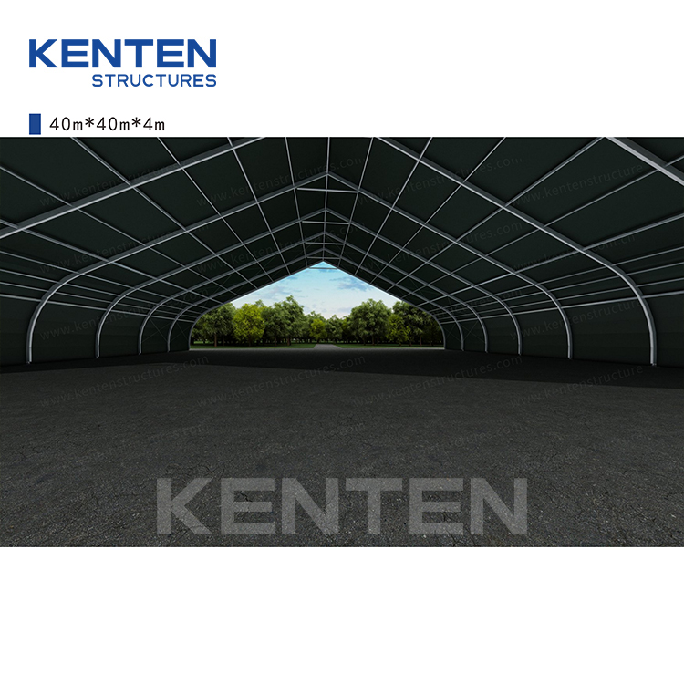 Prefabricated 4m Eave Height Large Arch Warehouse Tent 1600sqm Aluminum Frame Industrial Storage Marquee With Camouflage Cover