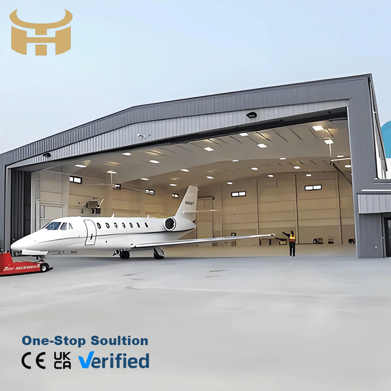 Insulated Prefabricated Steel Structure Hangar Warehouse with Fireproof Rock Wool Sandwich Panel