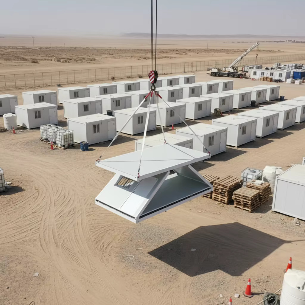 Rapid Deployment Folding Container House Windproof Mobile Modular Camp Housing Large Scale Site Office Sandwich Panel Warehouse